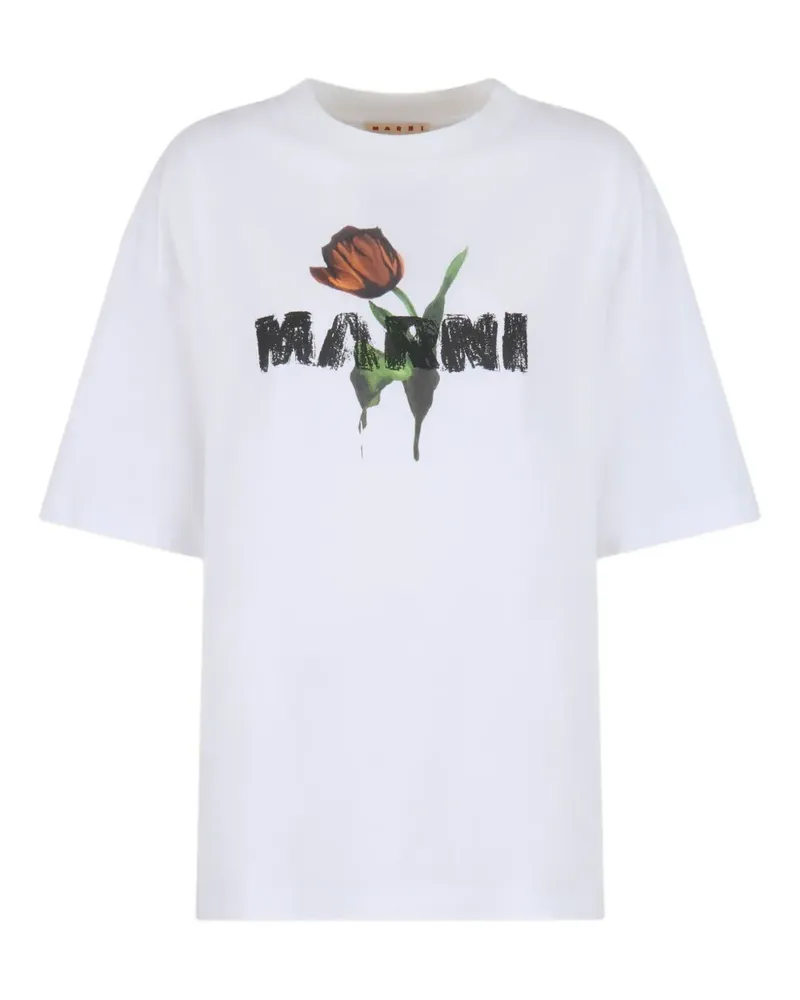 Marni T-Shirt mit Blumen-Print - Weiß Weiß