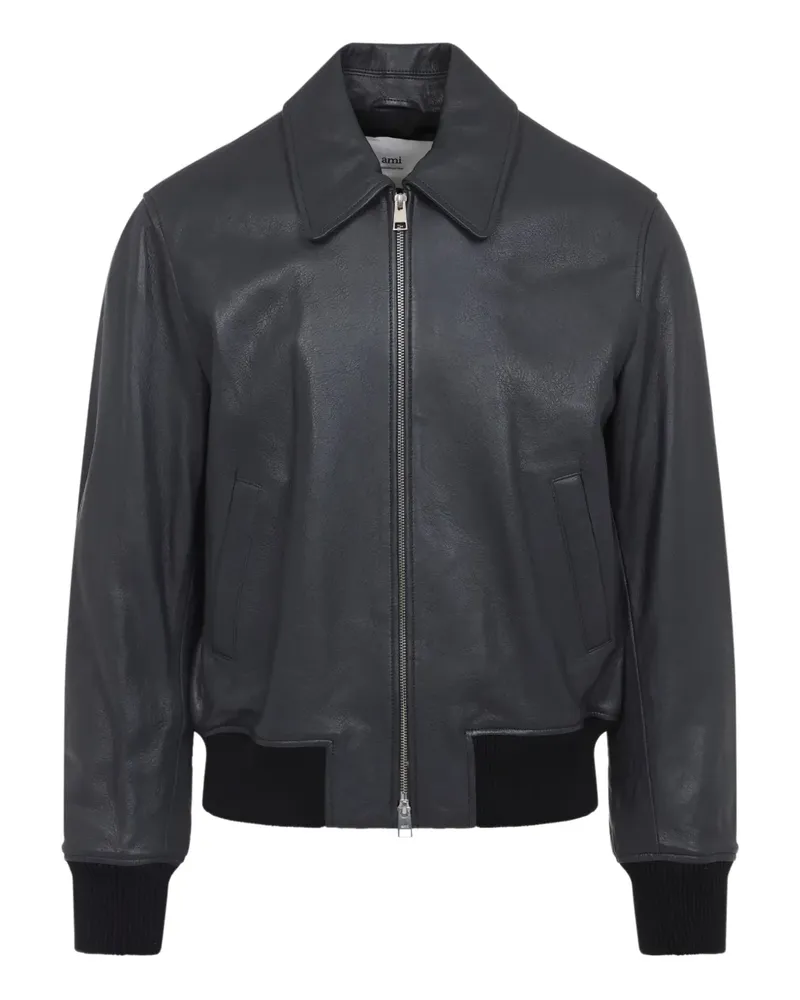 AMI Paris Lederjacke mit Reißverschluss - Grau Grau