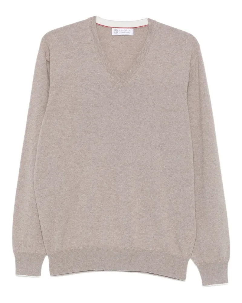 Brunello Cucinelli Kaschmirpullover mit V-Ausschnitt - Nude Nude