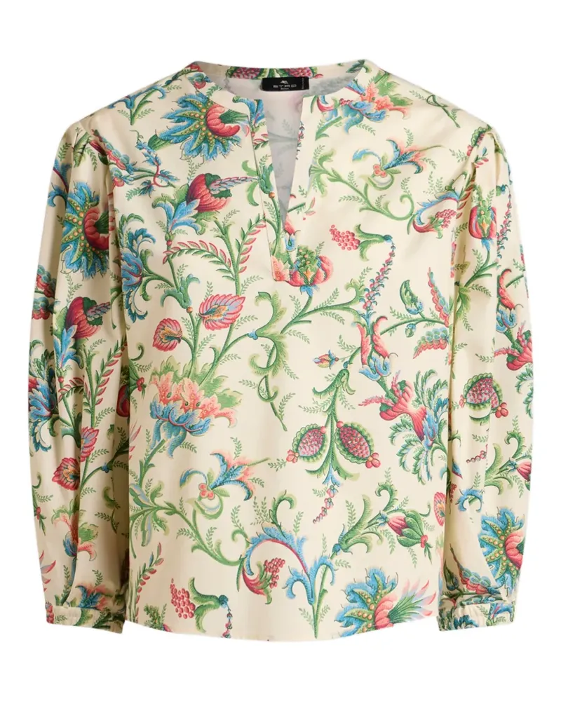 Etro floral-motif V-neck top - Nude Nude