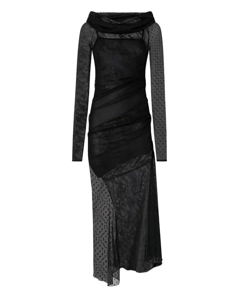 Pinko Wasserfallausschnitt-Maxikleid mit Spitze - Schwarz Schwarz