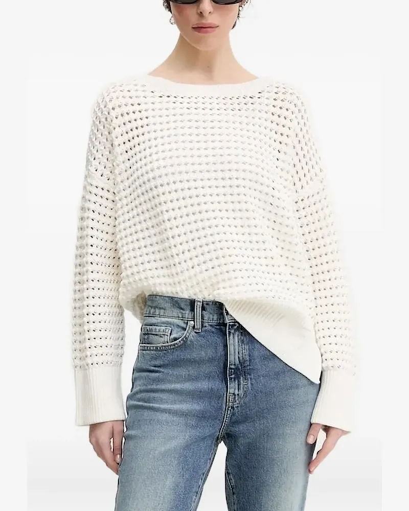 HUGO BOSS Pullover mit Lochstrickmuster - Weiß Weiß