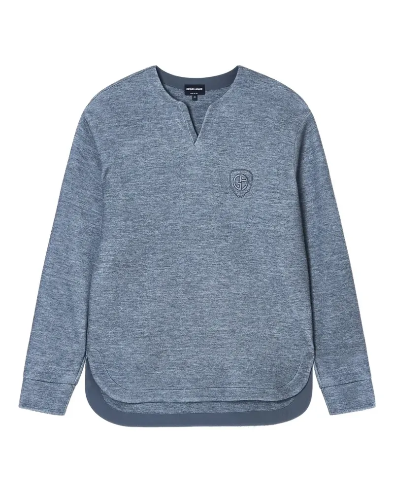 Giorgio Armani logo-embroidered V-neck sweatshirt - Blau Blau