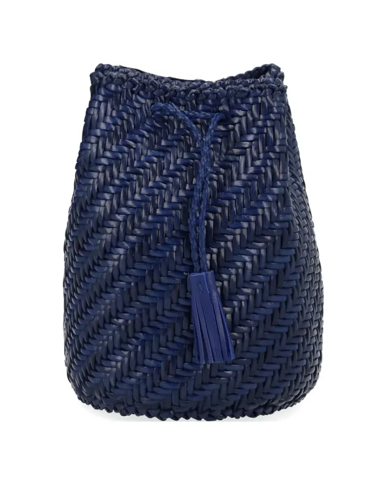 Dragon Diffusion Pompom Double Jump Tan woven clutch bag - Blau Blau