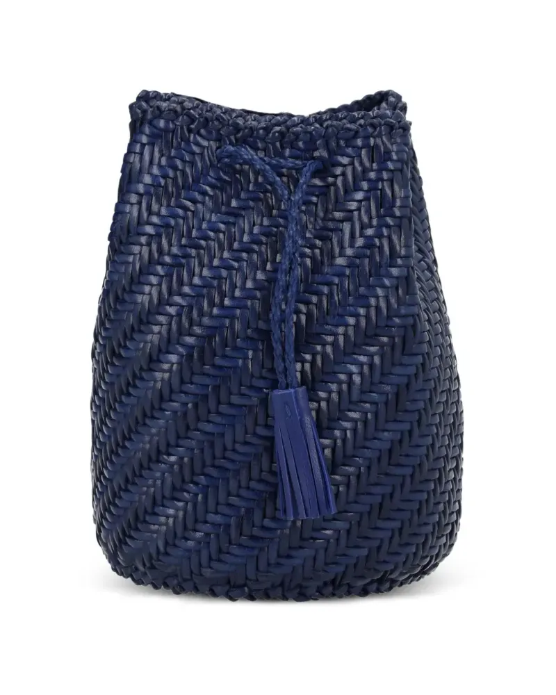 Dragon Diffusion Pompom Double Jump Tan woven clutch bag - Blau Blau