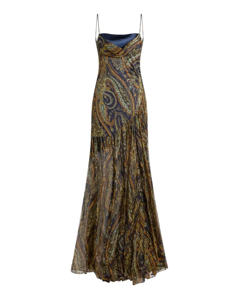 Etro Langes Seidenkleid mit Drapierung und Paisley-Motiv - Braun Braun