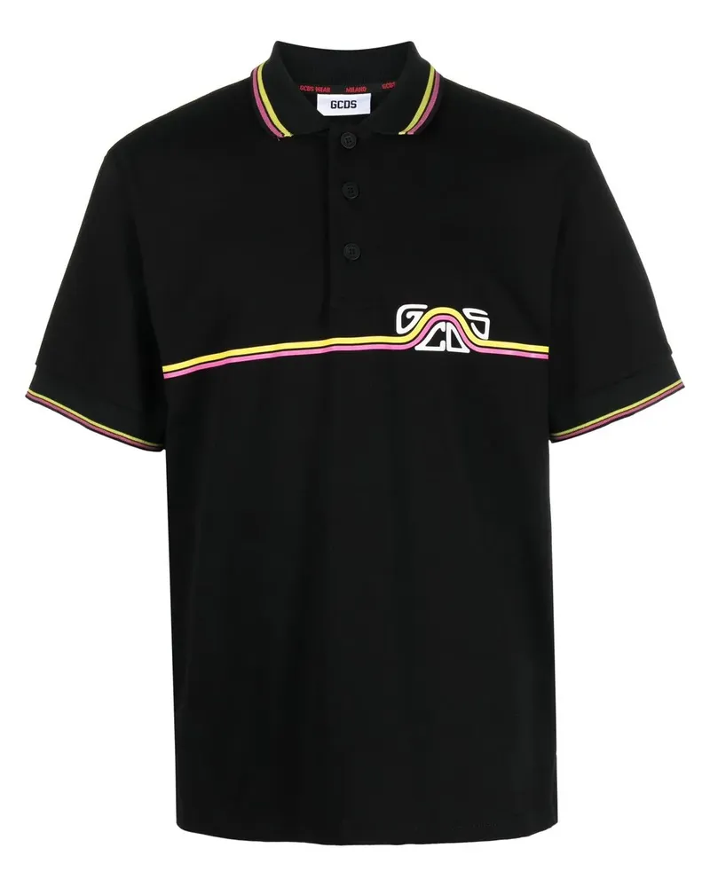 GCDS Poloshirt mit gewelltem Logo-Print - Schwarz Schwarz