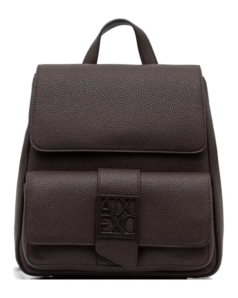 Armani Exchange logo-plaque pebbled-effect backpack - Braun Braun