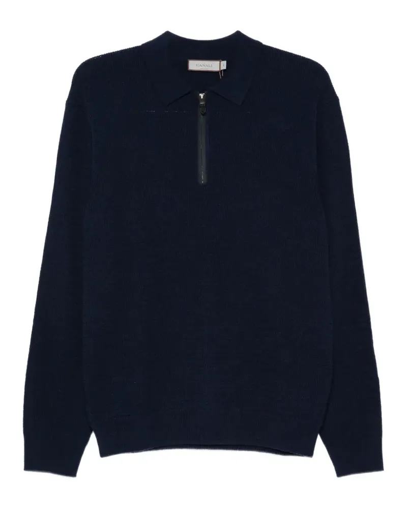 Canali Gestrickter Polopullover mit kurzem Reißverschluss - Blau Blau