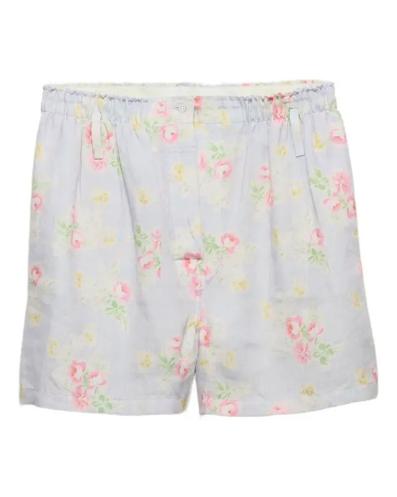 Prada floral-print old-linen shorts - Blau Blau