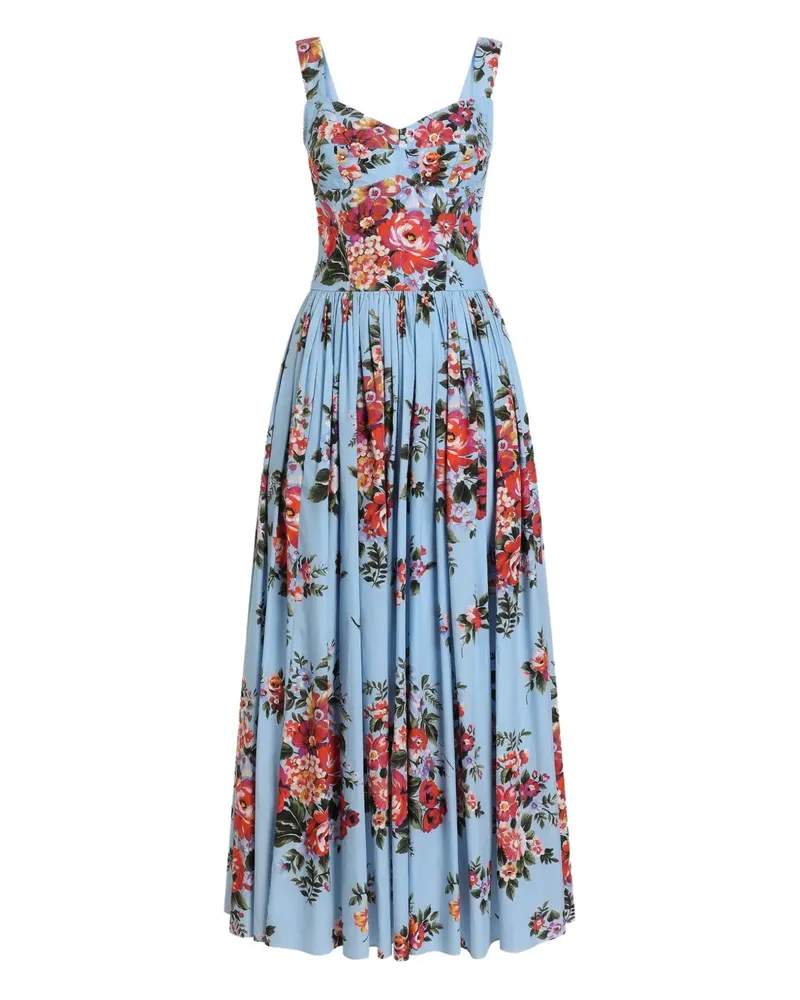 Dolce & Gabbana Maxikleid mit Blumenstrauß-Print - Blau Blau