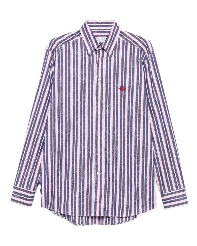 Etro Gestreiftes Hemd mit Blumen - Blau Blau
