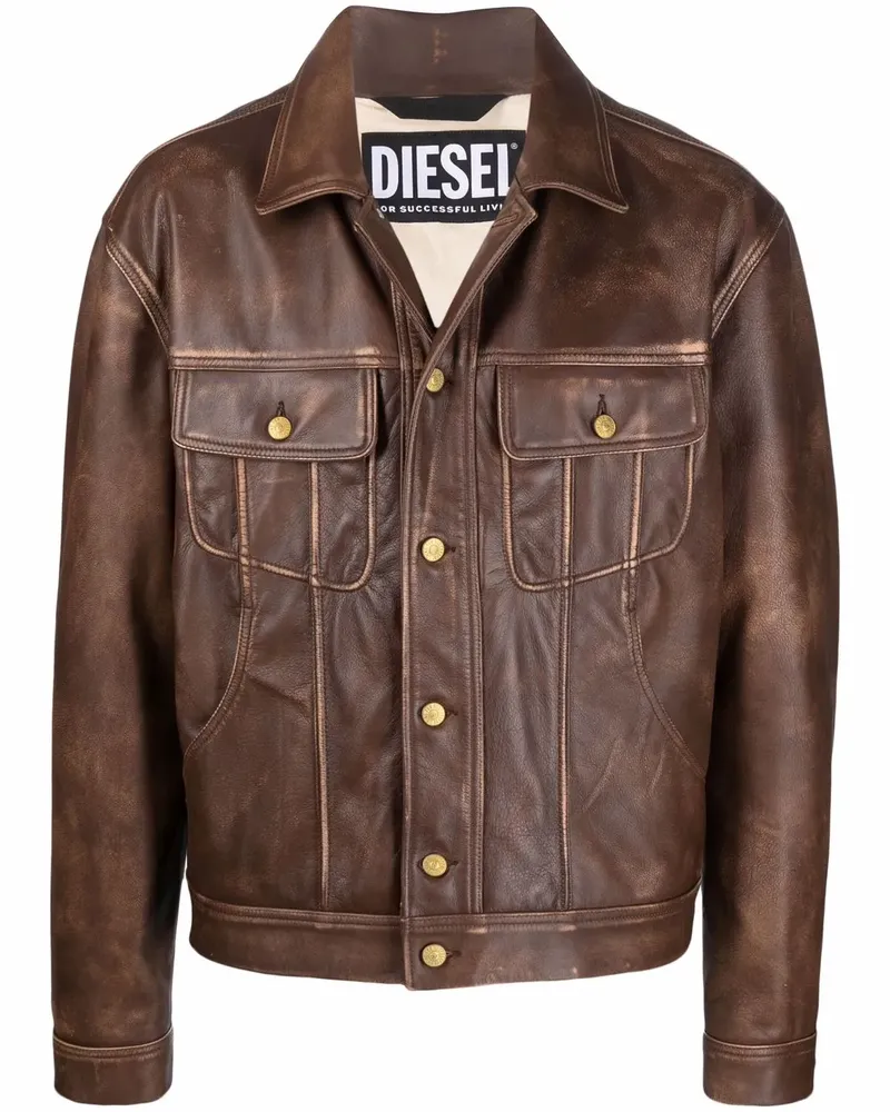 Diesel Lederjacke im Distressed-Look - Braun Braun