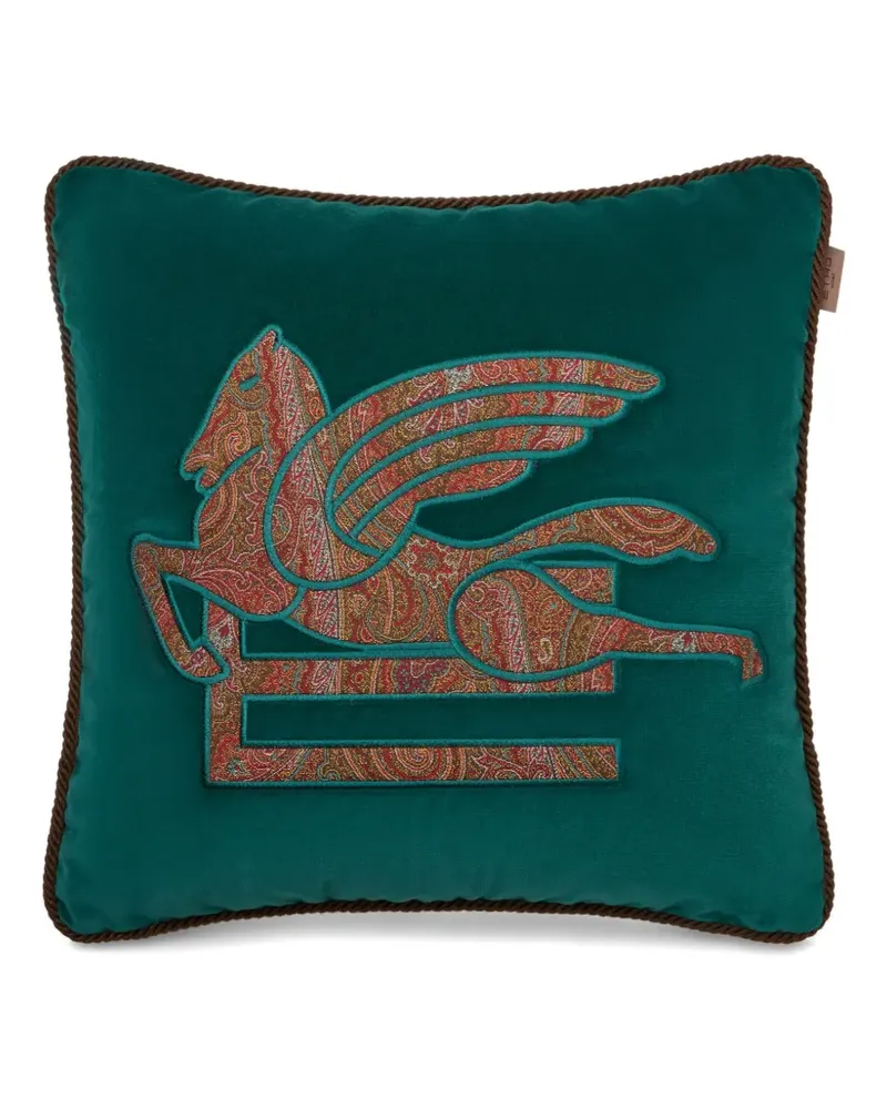 Etro Pegasus Kissen mit Paisley-Applikation - Grün Grün