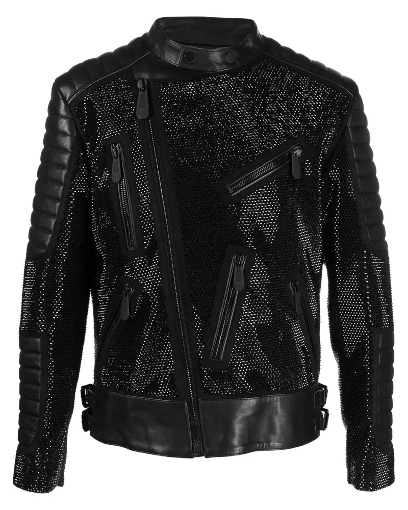 Philipp Plein Klassische Bikerjacke - Schwarz Schwarz