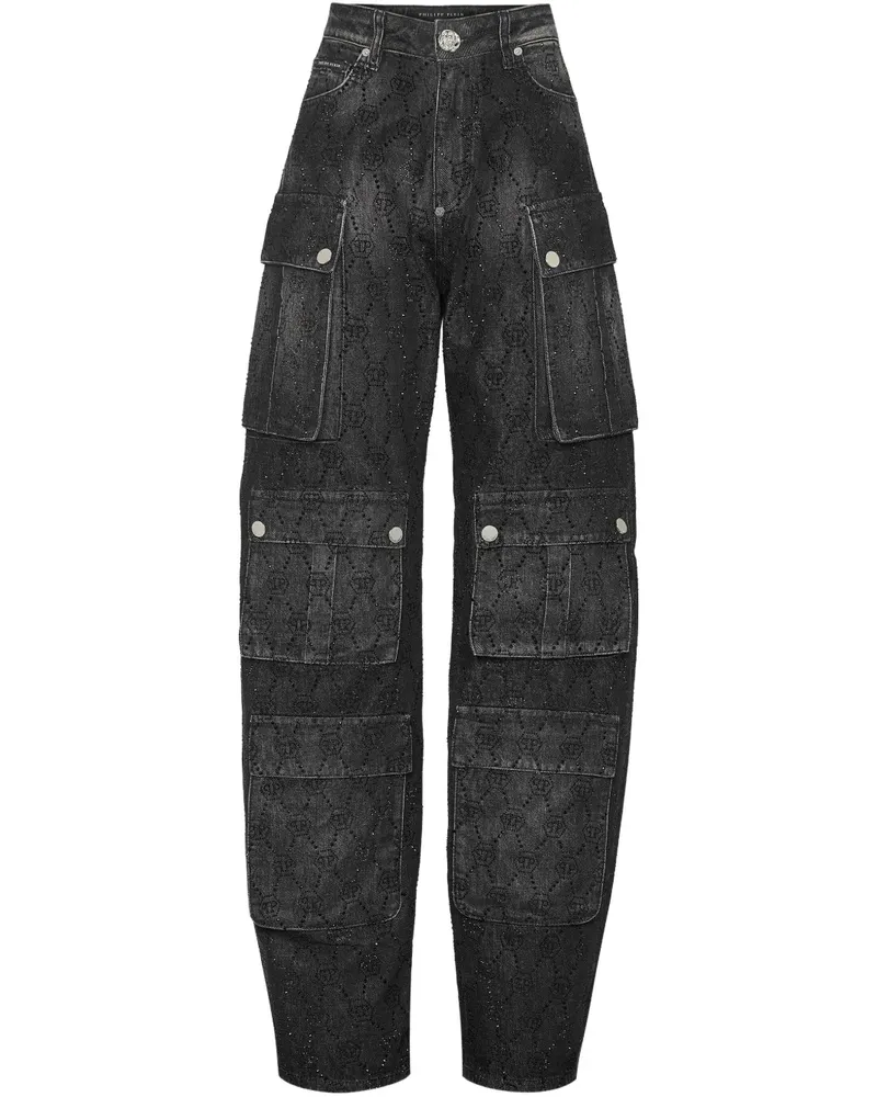 Philipp Plein Cargo Monogram Strass-Jeans - Schwarz Schwarz
