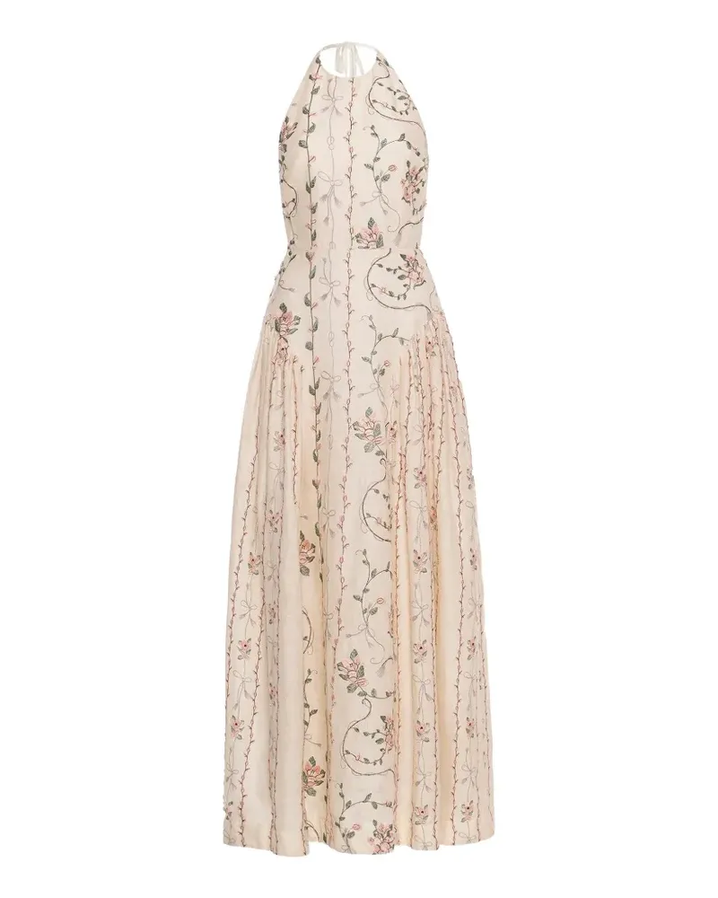 AGUA BENDITA Balsa Navegante Midikleid mit Blumenstickerei - Nude Nude