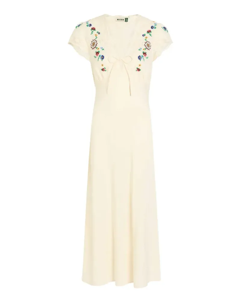 RIXO Amari embroidered lace-trim midi dress - Nude Nude
