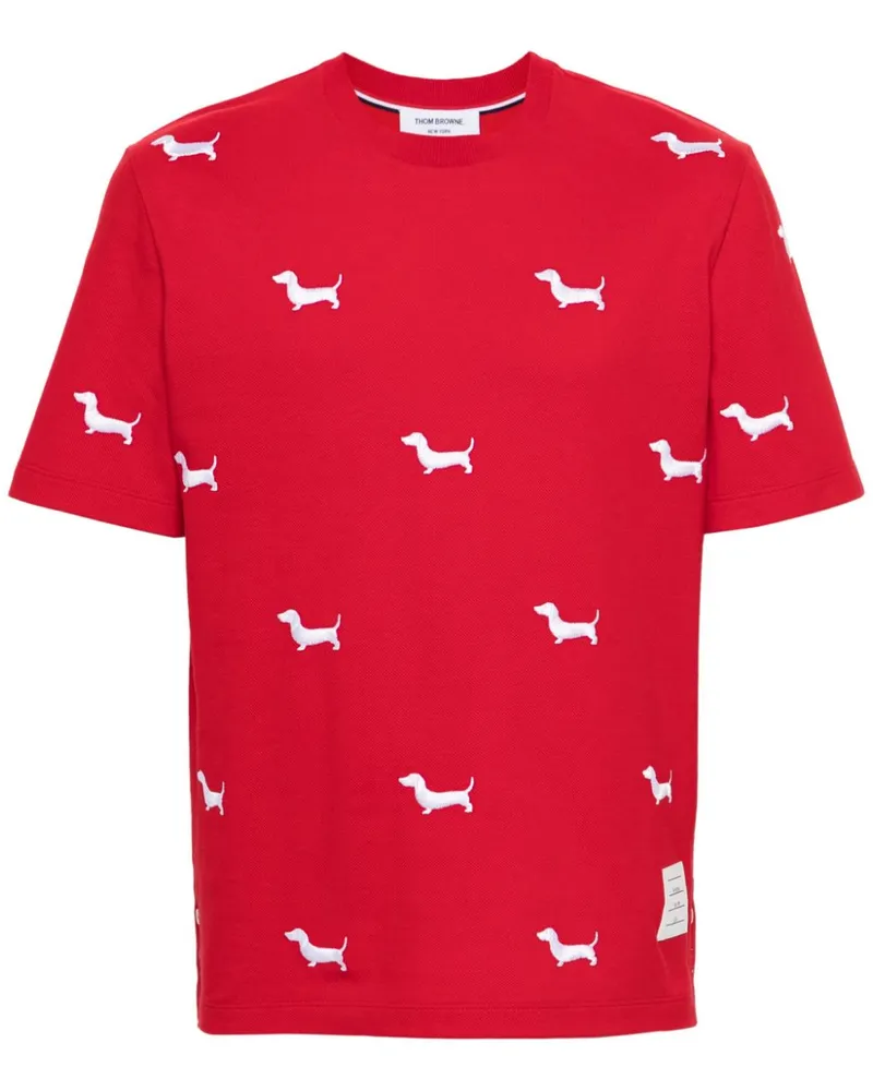 Thom Browne T-Shirt mit aufgesticktem Hund - Rot Rot