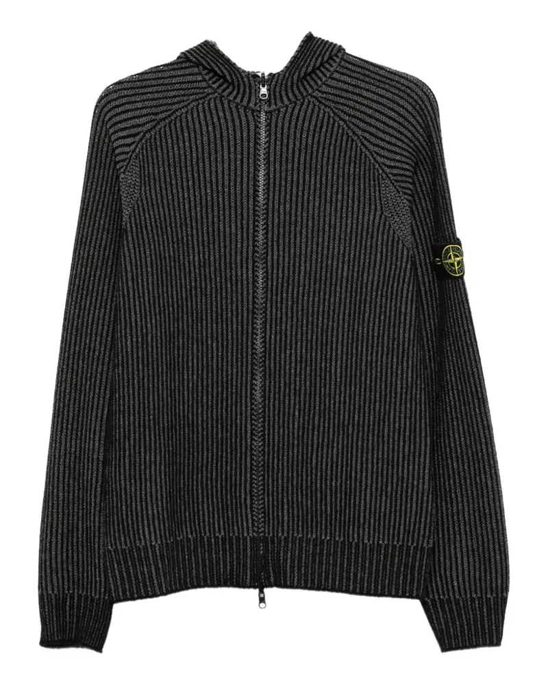 Stone Island ribbed-knit zip-up cardigan - Schwarz Schwarz