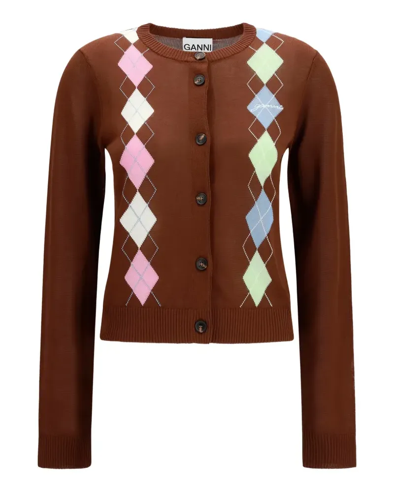 Ganni diamond-pattern cardigan - Braun Braun