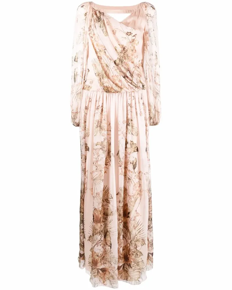 Alberta Ferretti Faltenkleid mit Blumen-Print - Nude Nude