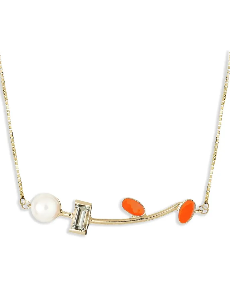 Aliita 18kt Petalos Gelbgoldhalskette mit Zitrin und Perle Gold