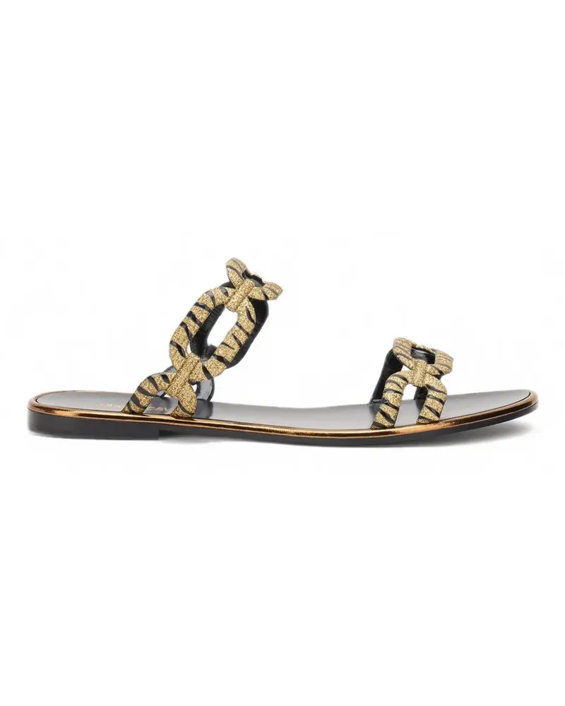 Roberto Cavalli Sandalen mit Tiger-Print und Kettengliedern - Gold Gold