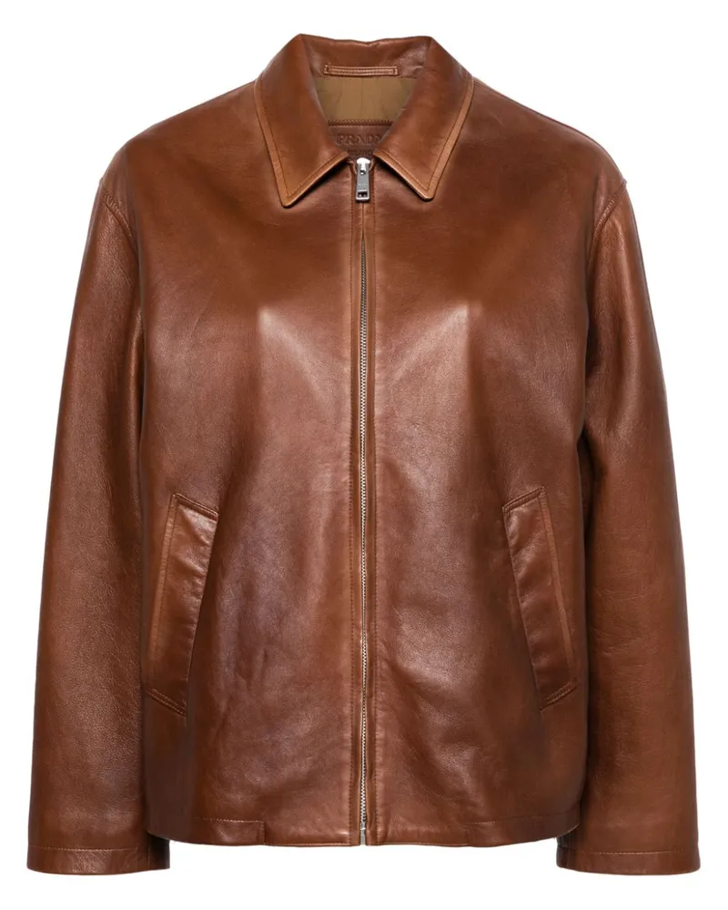 Prada Lederjacke mit Emaille-Logo - Braun Braun