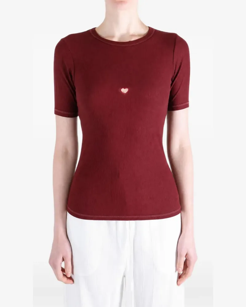 Baserange Geripptes T-Shirt mit Cut-Out - Rot Rot