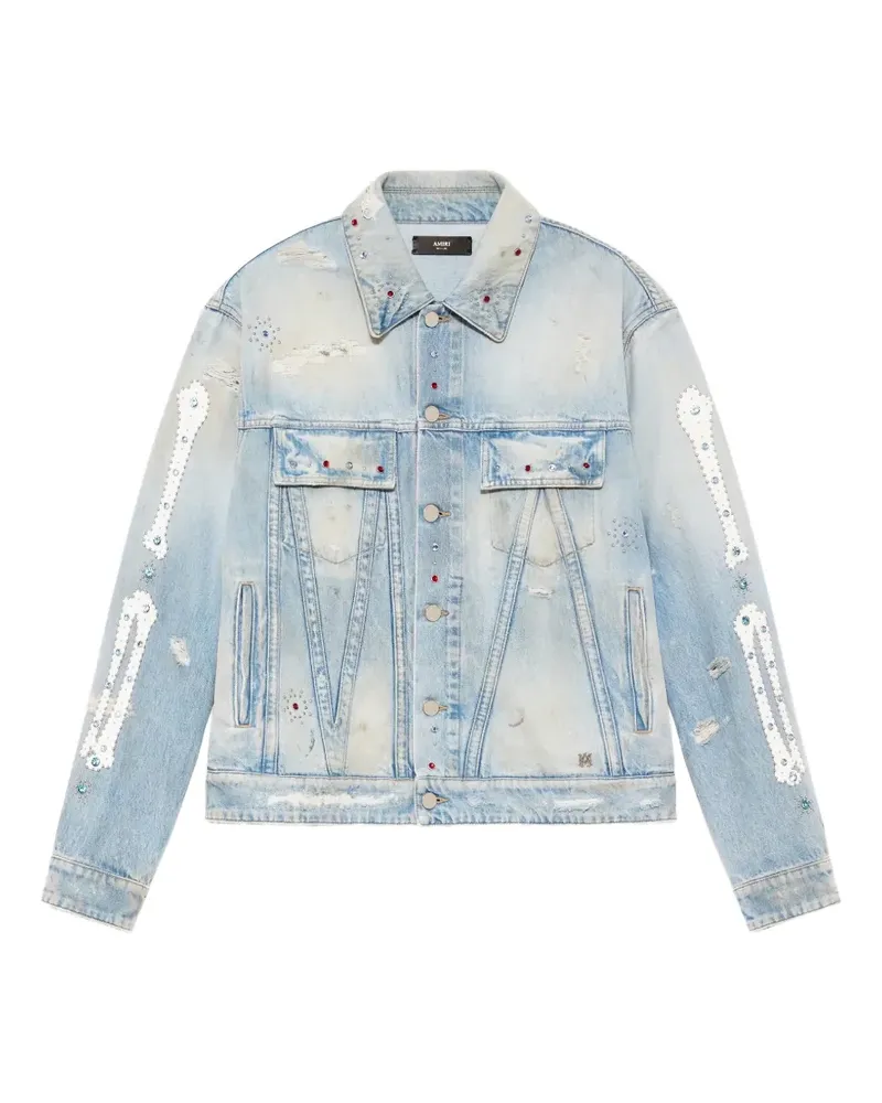 Amiri distressed-effect embellished jacket - Blau Blau