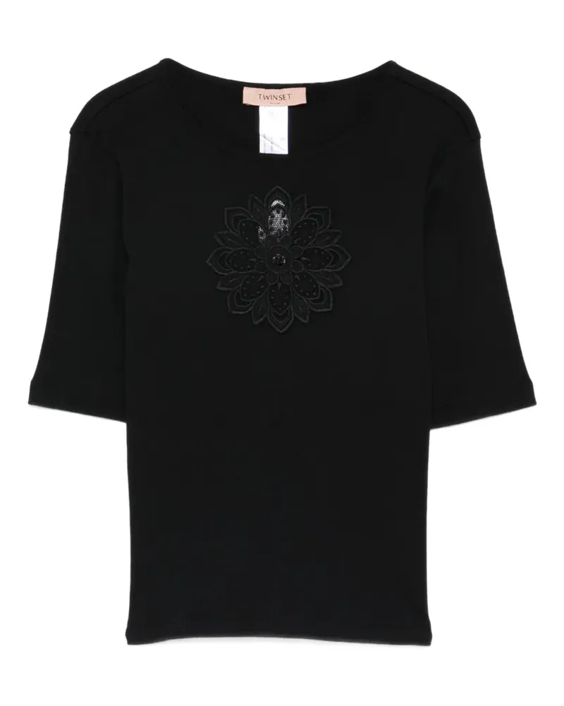 Twin-Set floral-appliqué T-shirt - Schwarz Schwarz