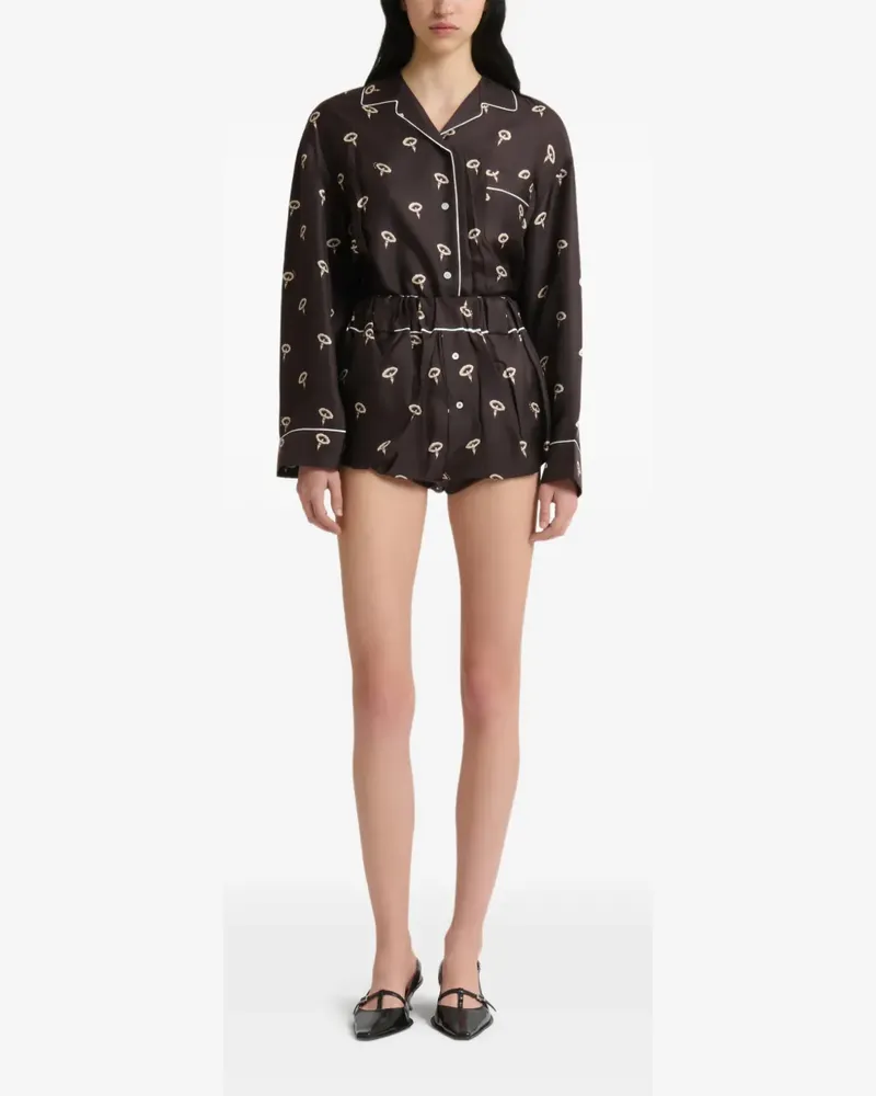Marni brown silk twill bloomers with floral print - Braun Braun