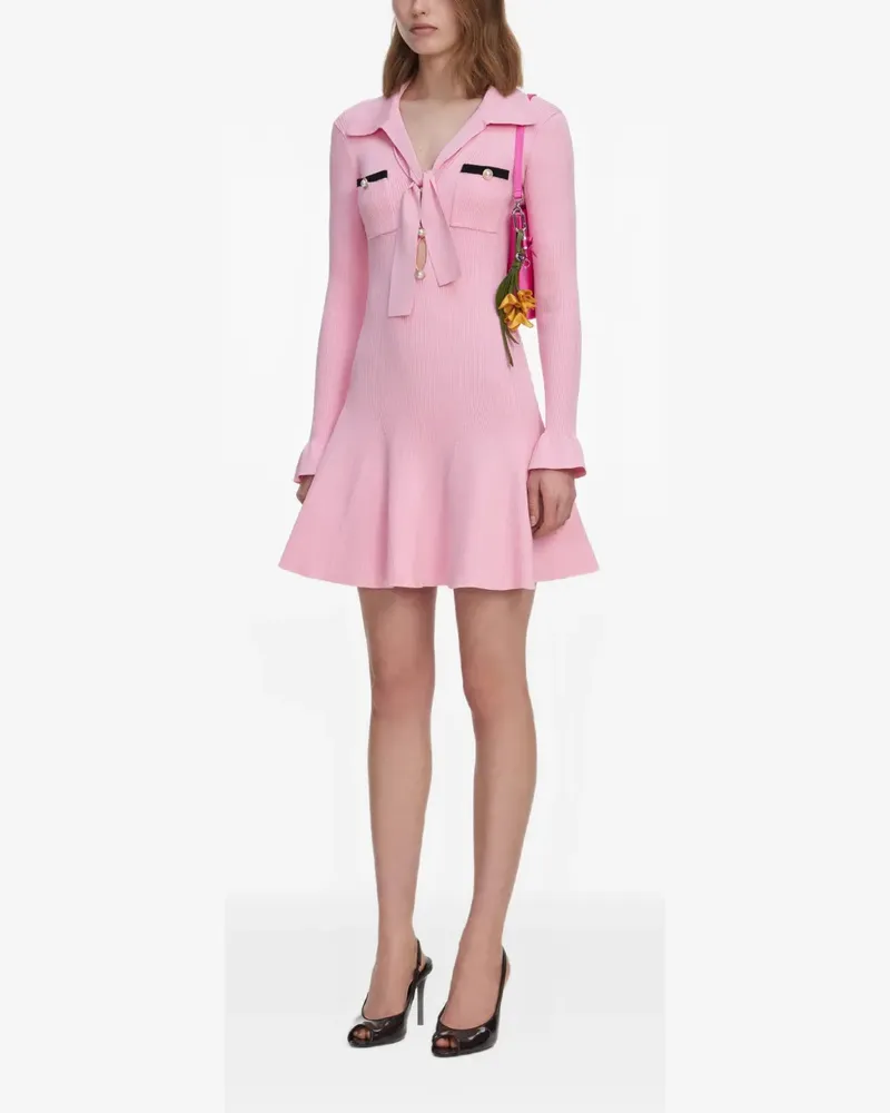 Self-Portrait pearl-button bow-detail mini dress - Rosa Rosa