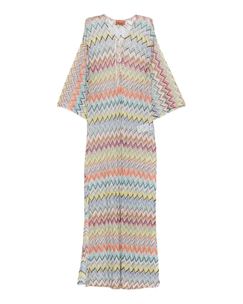 Missoni zigzag-knit lace-up beach cover-up - Nude Nude