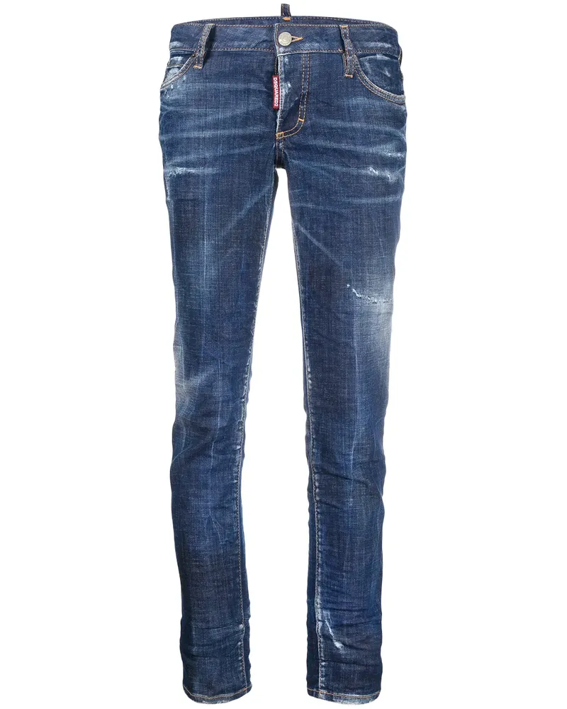 Dsquared2 Cropped-Jeans in Distressed-Optik - Blau Blau