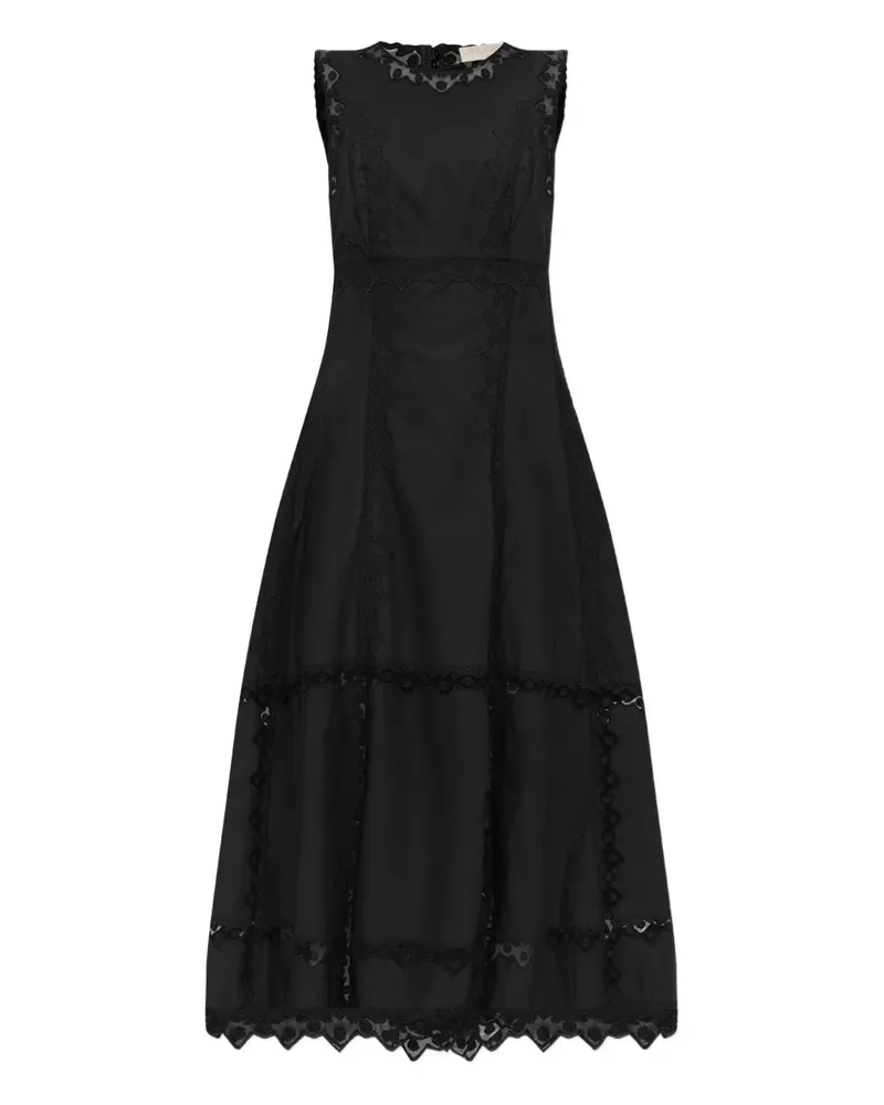 Ulla Johnson Anela Midikleid mit Spitzenbesatz - Schwarz Schwarz