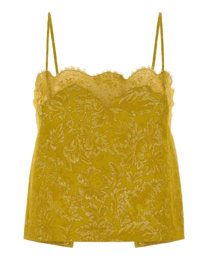 Saint Laurent Jacquard-Oberteil mit Spitzenbesatz - Gelb Gelb
