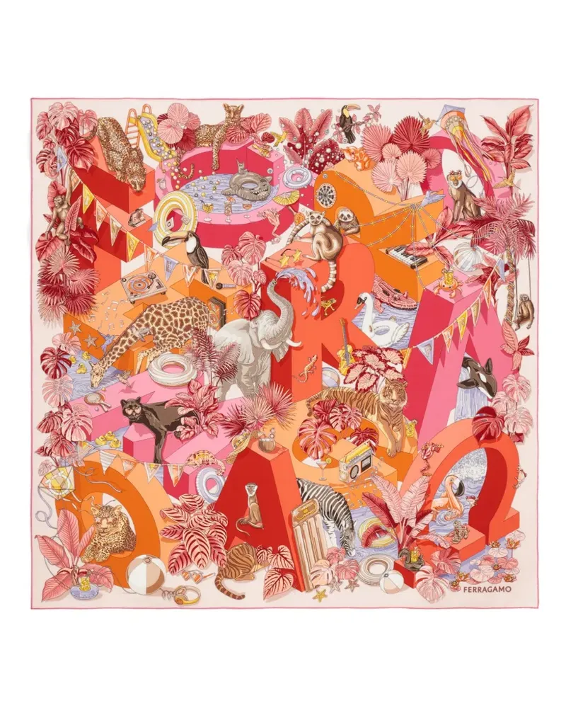 Ferragamo Seidenschal mit Dschungel-Print - Rosa Rosa