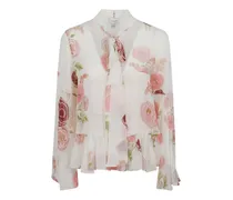 Seidenbluse mit Blumenprint - Weiß