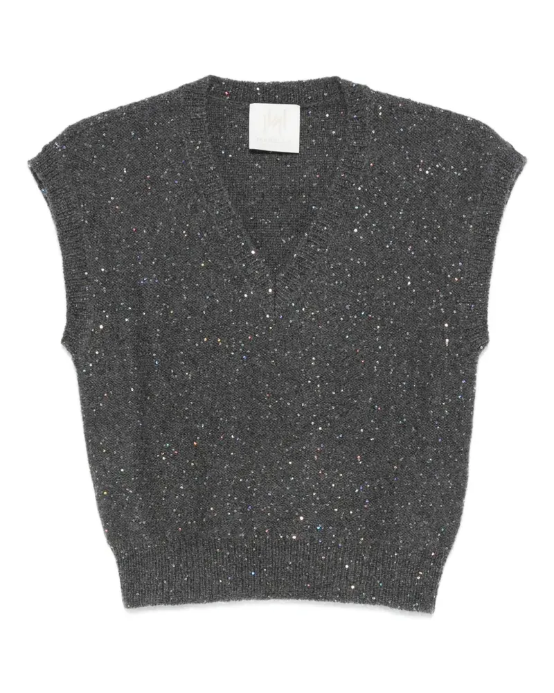 MARELLA sequin-embellished v-neck knitted top - Grau Grau