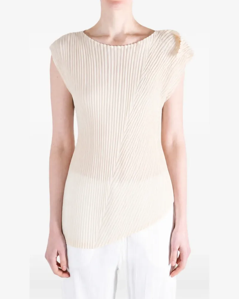 Issey Miyake Unfurling Pleats pleated asymmetric top - Nude Nude