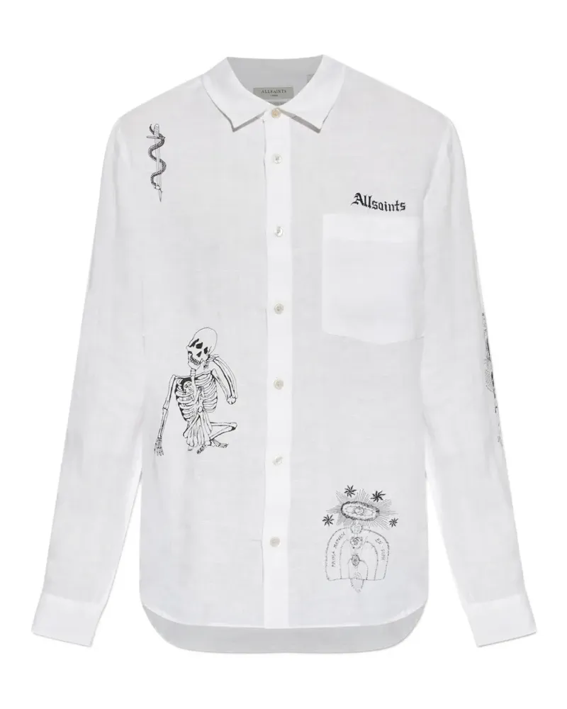 AllSaints Terror Hemd mit grafischem Print - Weiß Weiß