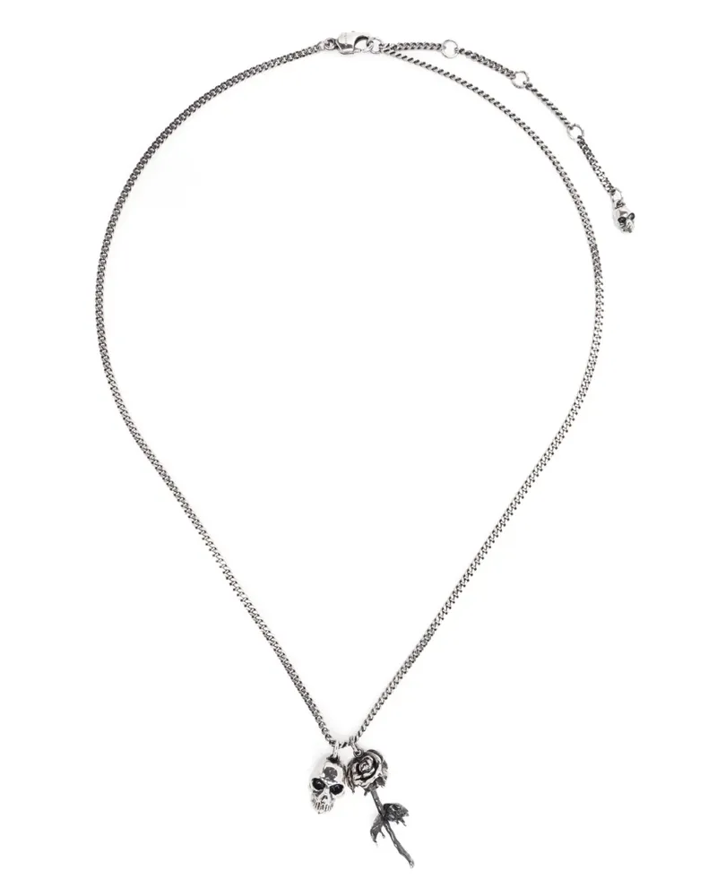 Alexander McQueen Skull & Dipped Rose Halskette - Silber Silber
