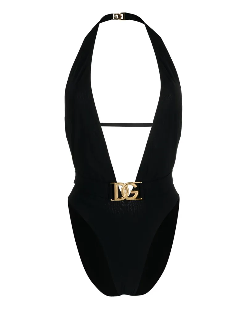 Dolce & Gabbana Badeanzug mit Logo-Schild - Schwarz Schwarz