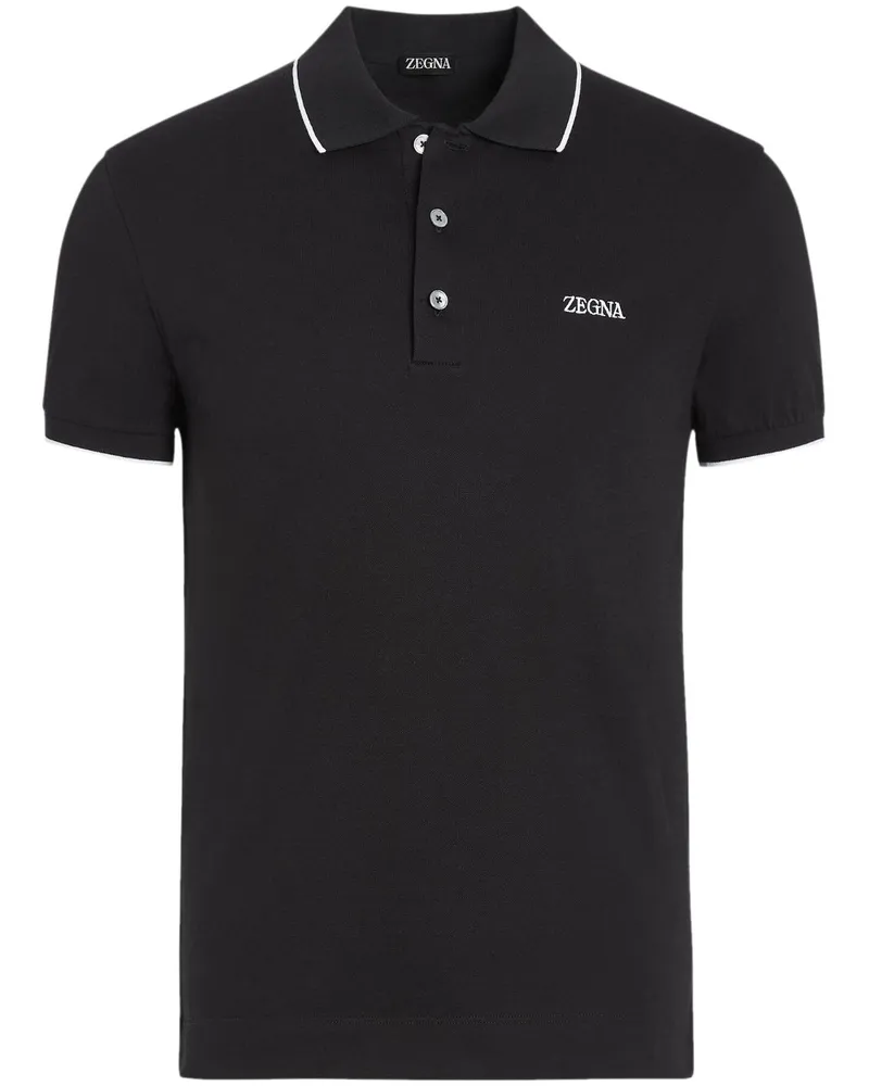 Ermenegildo Zegna Poloshirt mit Logo-Stickerei - Schwarz Schwarz