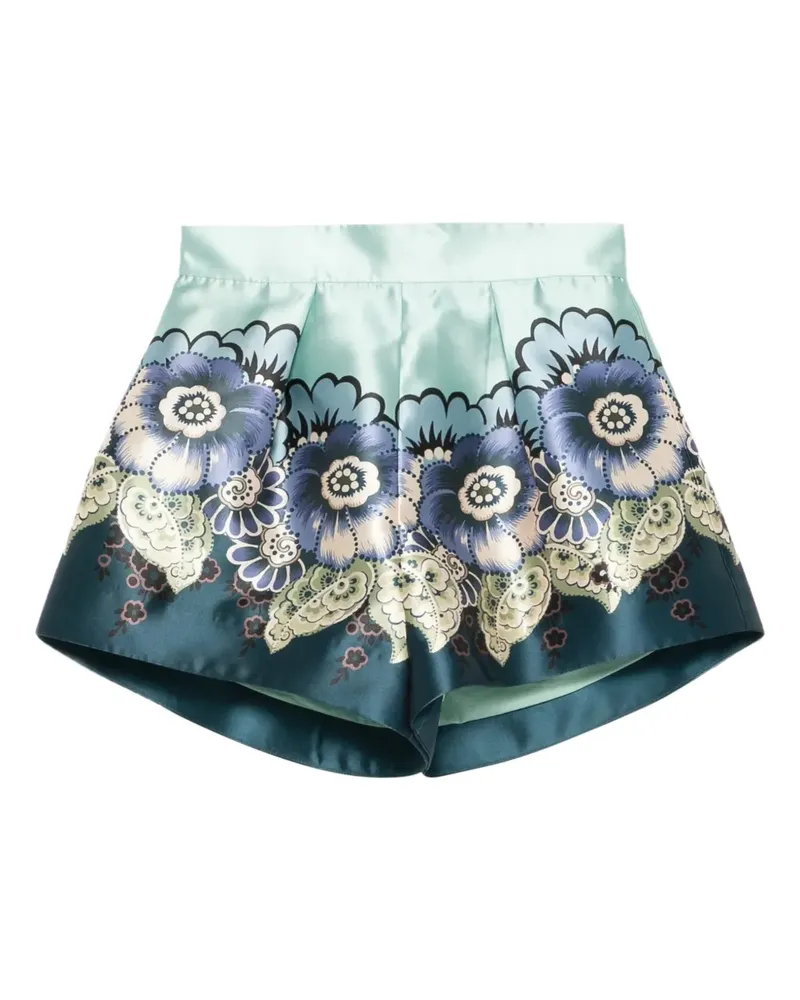 ALEMAIS Madalena Blumen-Shorts mit Falten - Blau Blau