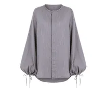 Puffärmel-Bluse mit Nadelstreifen - Braun