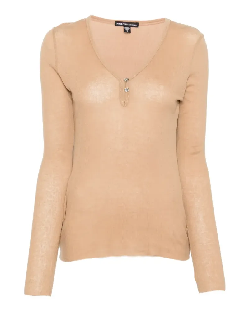 James Perse Geripptes Henley-Oberteil - Nude Nude