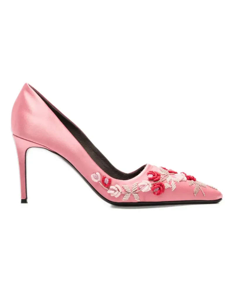 BERNADETTE classic satin high-heel pumps rose-embroidered - Rosa Rosa